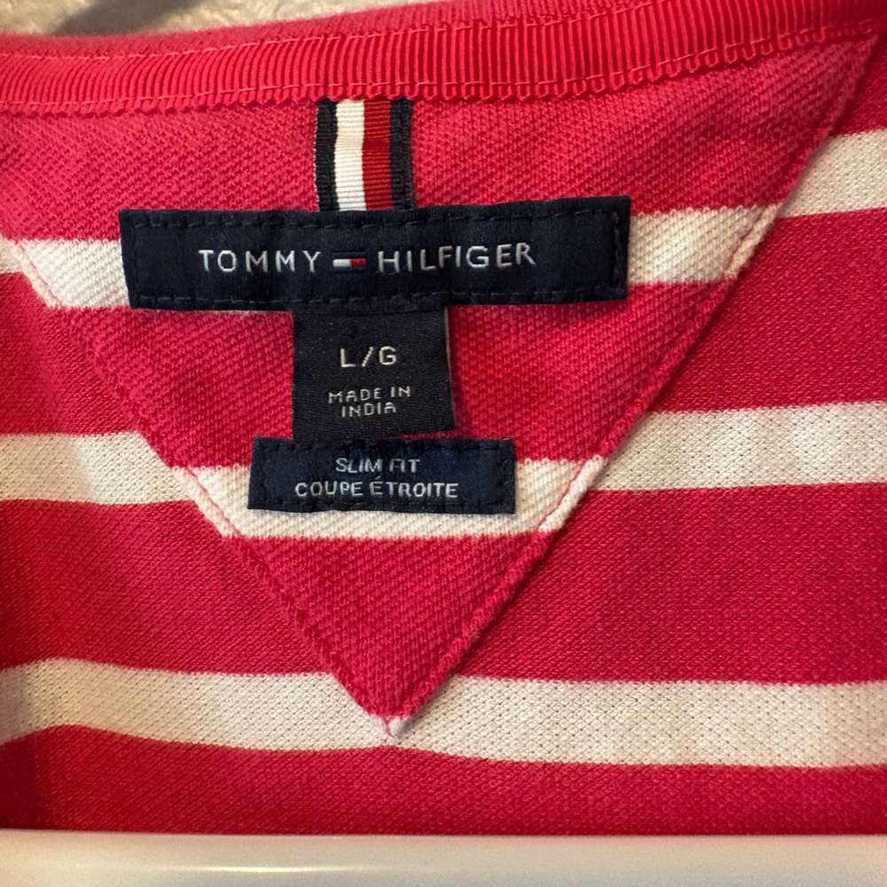 Vintage Tommy Hilfiger Pink and White Striped Polo - Picture 2 of 3